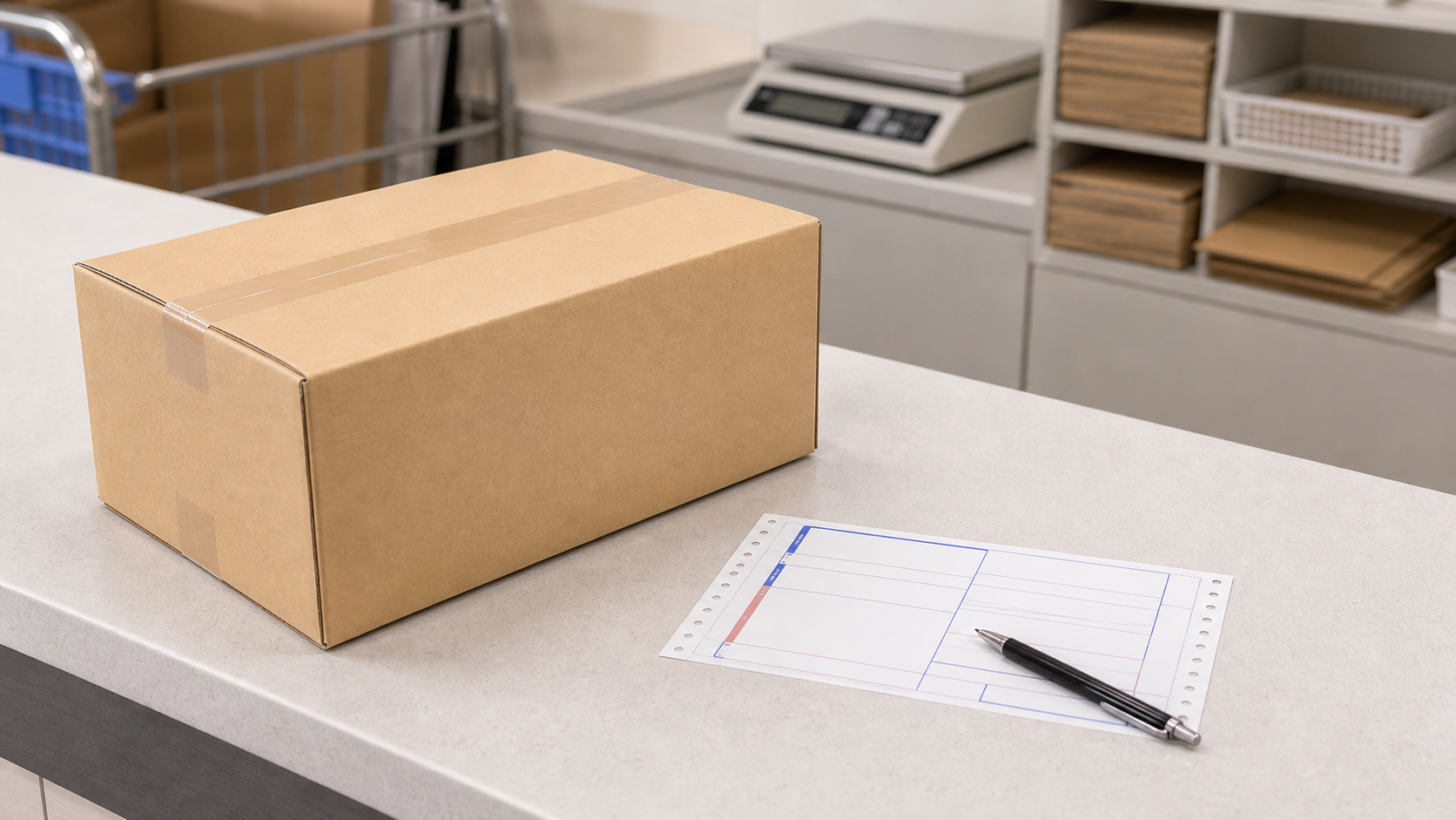 配送会社の営業所で荷物を発送する例