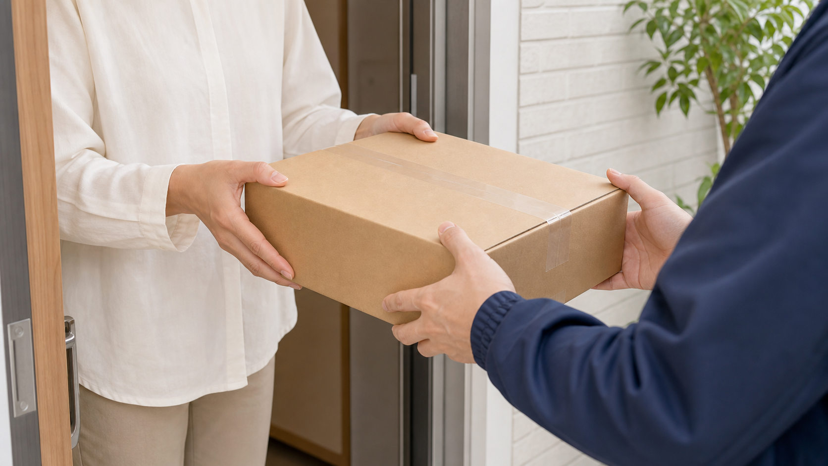 自宅で集荷スタッフに荷物を渡す例